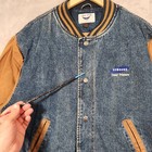 Vintage Denim Jacket Mens Samsung Size M Blue Trucker Snap Buttons