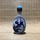 Chinese Vintage Antique Carved Snuff Bottle Glass Statues Carving Old Men Fish