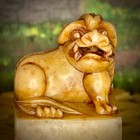 Vintage Chinese Soapstone Seal Stamp Carved Foo Dog Shishi Beige Sculpture