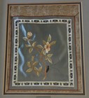 Antique Chinese Hand Embroidered Silk Panel Framed Floral Beetle Insect Art 1900