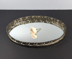 Vtg Oval Vanity Dresser Mirror Tray  W  Gold  Filigree 13      Regency Style Decor