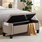 Storage Ottoman Bench W  Safety Hinge  350lb Capacity  Linen Upholstered