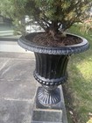 Pair Of Cast Iron Urns With Pedestal Square Base - Color Patinaed Black