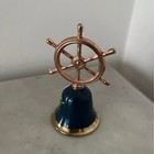 Vintage Brass Ship Wheel Hand Bell Hand Painted Floral Nautical Decor