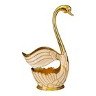 Vintage Swan Trinket Holder     Gold-tone   Cream Enamel     6  Long     Decorative   