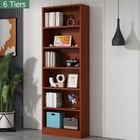 Adjustable 6-shelves Wood Bookcase Storage Shelving Book Wide Bookshelf 71  Tall