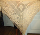 Vtg-70s English Vellage  Japan Gold Ivory Shawl Flower Size-72x65 In 6 In Fringe