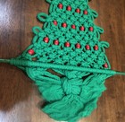 Vintage Green Macrame Christmas Tree Red Wooden Bead 30    Wall Hanging Retro