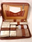 Vtg Mens Travel Grooming Kit Vanity Brush Comb Containers Mirror Leather Case T2
