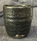 Japanese Black Glazed Pottery Cup W  Signed Wooden Box  Japan