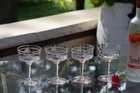Love Pink  4 Vintage Pink Etched Cocktail - Martini Glasses  1950 s  Pink Bar