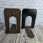 Industrial Black Metal Bookends Set Of 2 Faux Wood Grain Heavy Duty 6 x9 
