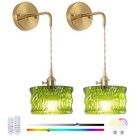 Vintage Battery Operated Wall Sconce With Adjustable Green Ripple