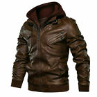 Mens Genuine Real Leather Jacket Brown Bomber Winter Hooded Jacket