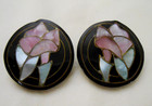 Vintage Mother Of Pearl Abalone Set Of Earrings On Black Circles Lee Sands