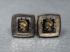 Vintage Picture Frame Roman Soldier Yellow Gold Plated Cuff Links