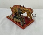 Vintage Indian Wooden Hand Painted Toy Gazelle And Tiger