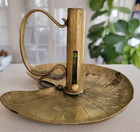 Vintage Art Nouveau Brass Candle Holder Water Lily Leaf Push-up Chamberstick