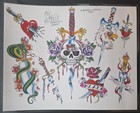 1989-98  Traditional Mike Rollo Malone Tattoo Flash 8 Sheet   Full Color Set  Hi