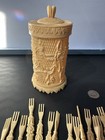 Vintage Celluloid Carved Floral Appetizer Toothpick Holder W 21 Picks Hong Kong