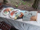 Vintage Large Lot Of Chinese Folding Fans Hand Held Paper Metal Wood Plastic
