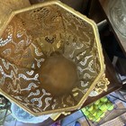 Octagon Metal Decorative Box With Lid  Pierced Floral Pattern Gold Brown Black