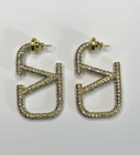Valentino Crystal Fashion Pave Geometric Square Gold Hoop Earrings