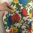 Vintage Floral Apron Full Bib Tie Back Front Pocket Red Blue Yellow Cotton