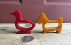 Pair Of Vintage 1930s Duck   Dog Yellow   Red Bakelite Napkin Rings  holders