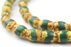 Old Antique Venetian Yellow Oval Striped Trade Beads Green Stripe 9mm Ghana