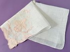 Vintage Hanky Embroidered Linen Blush Pink On White New W  Tag Madeira Applique