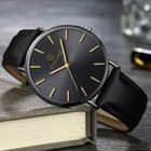 Men Trendy Ultra Thin Minimalist Watch Slim Leather Strap Stainless Steel Quartz