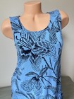 Chicos 1 M Swing Tank Dress Tropical Rain Palm Coastal Sleeveless Shift Blue