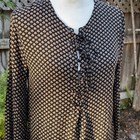 Fab rik Floral Women s Black Lace Up Blouse Rayon Tunic Long Bell Sleeve  Sz M