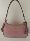 Coach Teri Shoulder Bag Signature Canvas With Charms Gold powder Pink Cea20