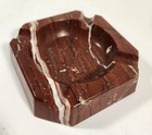 Vintage Polished Onyx Marble Natural Stone Square Heavy Ashtray Brown 1950s