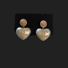 Chanel Cc Logos Swirl Heart Studs Earrings Gold Tone Auth W box A21b
