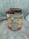 Antique Hoosier Style Glass Jar Wood Handle Metal Lid One Gal Flower Daffodil