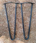 Vintage Hairpin Solid Iron Furniture Legs Heavy Industrial Black 12    Mcm Two Rod