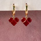Red Heart Charm Huggie Hoop Earrings In Gold Tone  Gift For Her