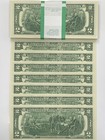             lot Of 7 New Uncirculated Two Dollar Bills Crisp  2 Sequential Notes    