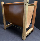 Mid Century Style Square Wood   Leather Sling Magazine Rack Holder Mcm Look