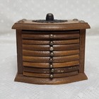 Vintage Mcm Wooden   Cork Drawer Style Coaster Set W  Ornate Cast Iron Filigree