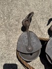Antique Block   Tackle Double Pulley Set W  Rope  Vintage Decor