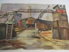 Vintage Antique Waterccolor Painting American Regionalism Industrial Granger