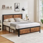 Bed Frame Twin full queen Size With Wooden Headboard Heavy Duty Metal Platform