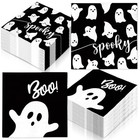100 Pcs Halloween Ghost Paper Napkins Spooky Ghost Boo Disposable Black