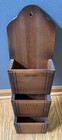 Vintage Mcm Wood 3 Tier Letter Bill Mail Hanging Wall Pocket Organizer Farmhouse