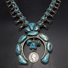 Magnificent Old Vintage Sterling Silver Turquoise Squash Blossom Necklace Pawn