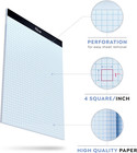 Graph Paper Pad  Pack Of 12  White Letter Size - 4x4 Quad Grid Paper  Easy-tear 